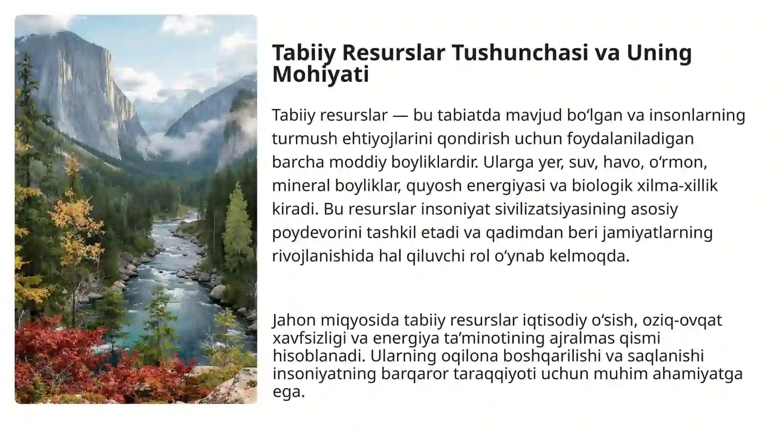 Tabiiy Resurslardan Foydalanish va Ularning Inson Hayotidagi O'rni 3