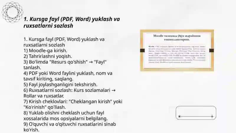 Moodle tizimida o'quv materiallarni joylashtirish 3