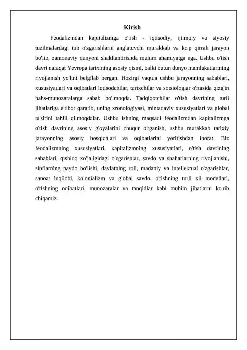 Feodalizmdan kapitalizmga o’tish: asosiy g’oyalar 3