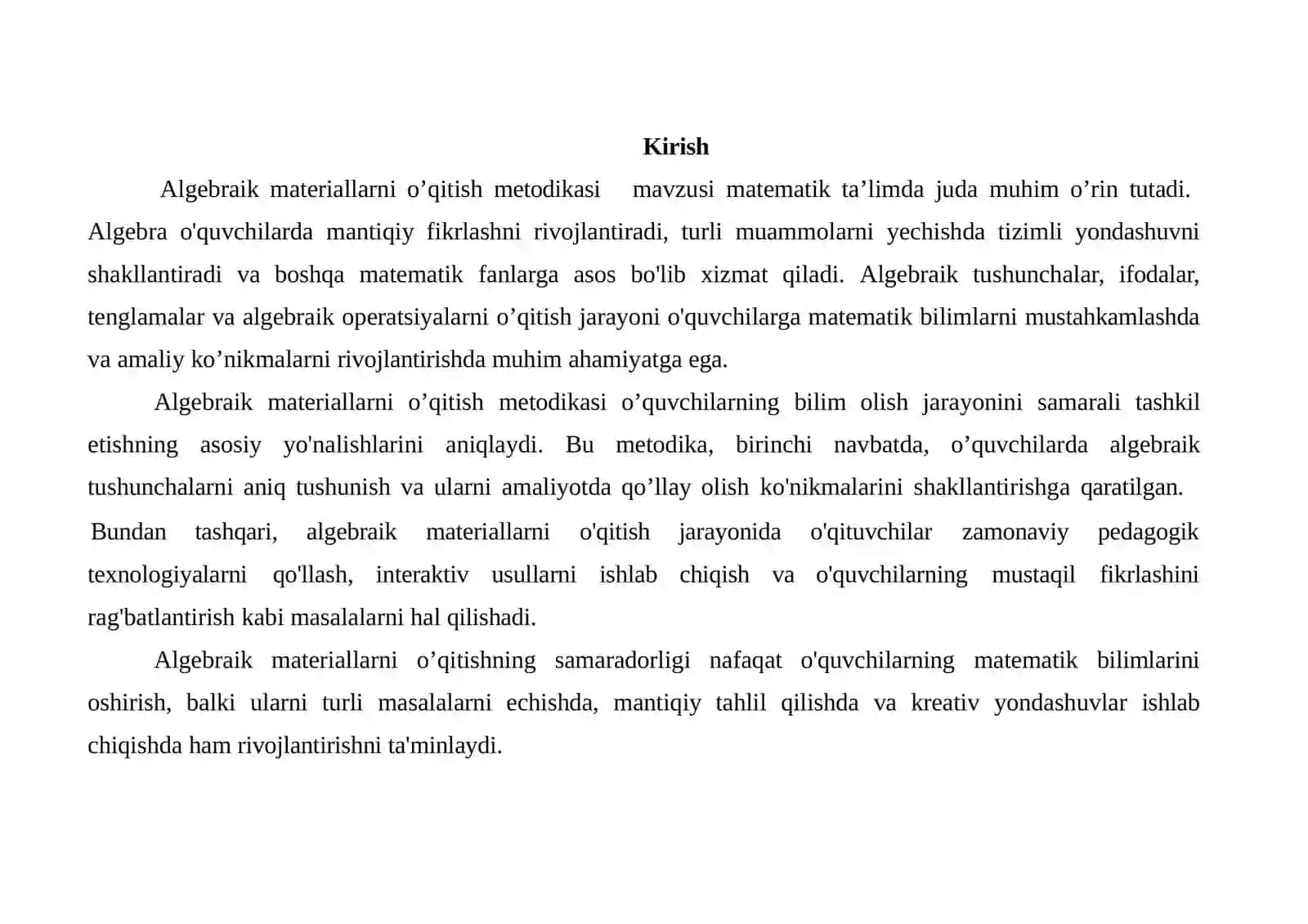 Algebraik materiallarni o‘qitish metodikasi 3