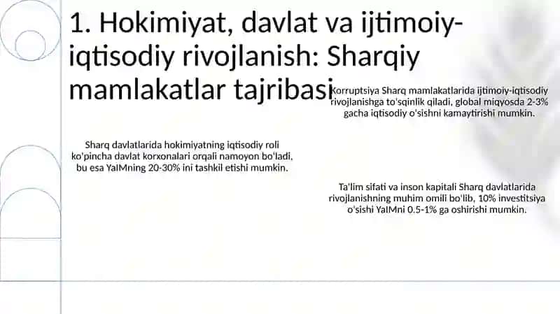 Hokimiyat, davlat va ijtimoiy-iqtisodiy rivojlanish: Sharqiy mamlakatlar tajribasi 3