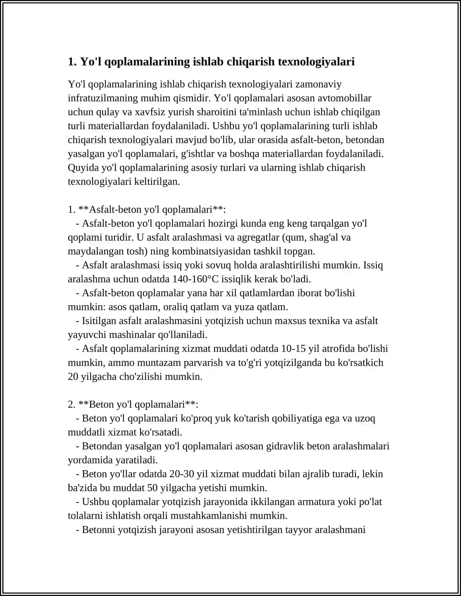 Yo'l Qoplamalari Ishlab Chiqarish Texnologiyalari 3