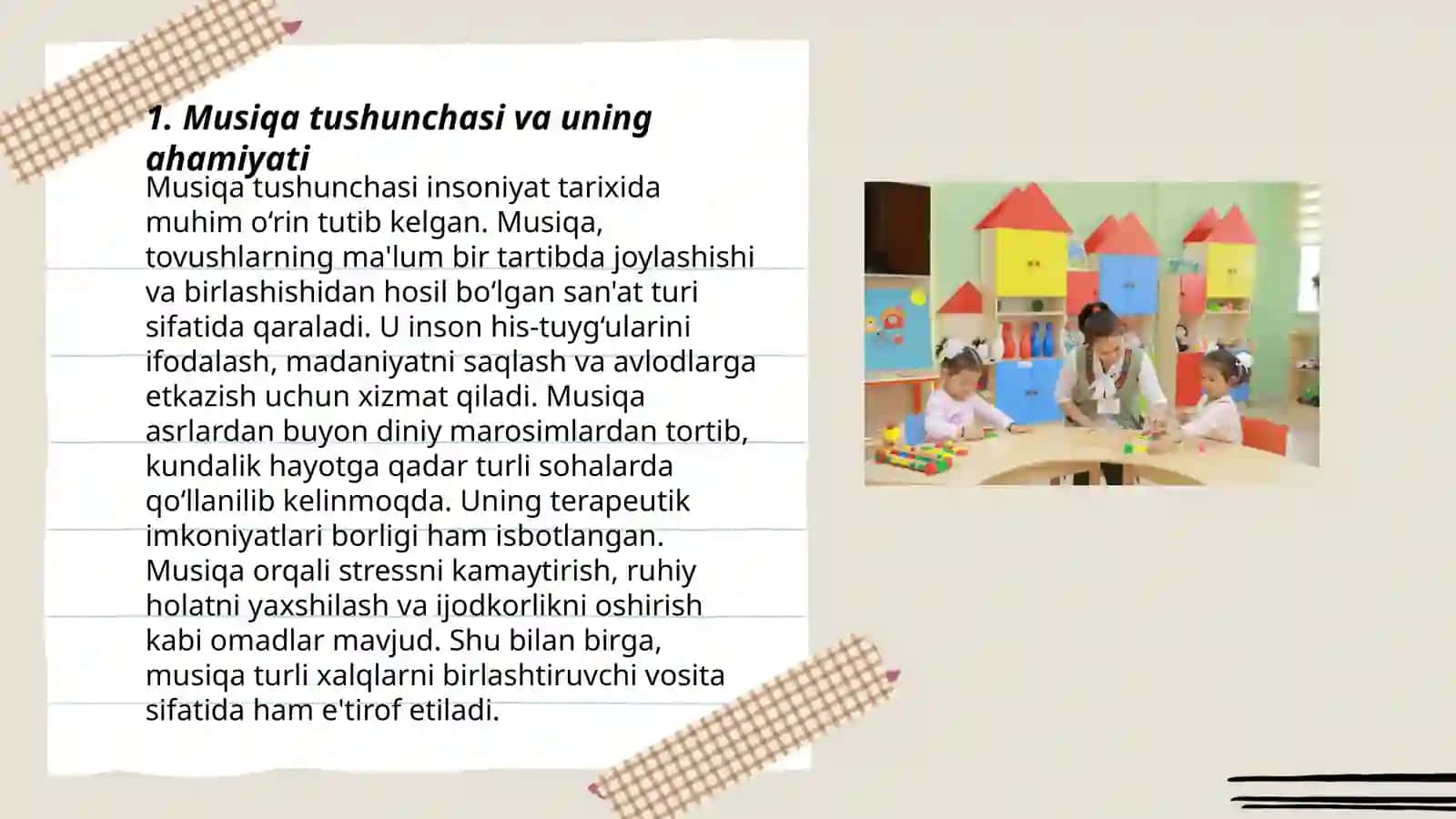 Tarbiyalanuvchilarning musiqiy qobiliyatini shakillantirish va rivojlantirishga qaratilgan yillik oylik kunlik mashg'ulot rejasini ishlab chiqish 3