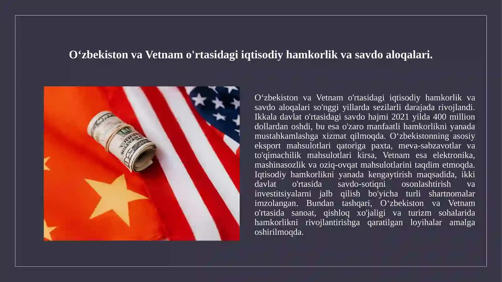 Oʻzbekiston va Vetnam  Oʻzbekiston va Avstraliyaning bir biri bilan boʻlgan barcha aloqalari shartnomalari 3