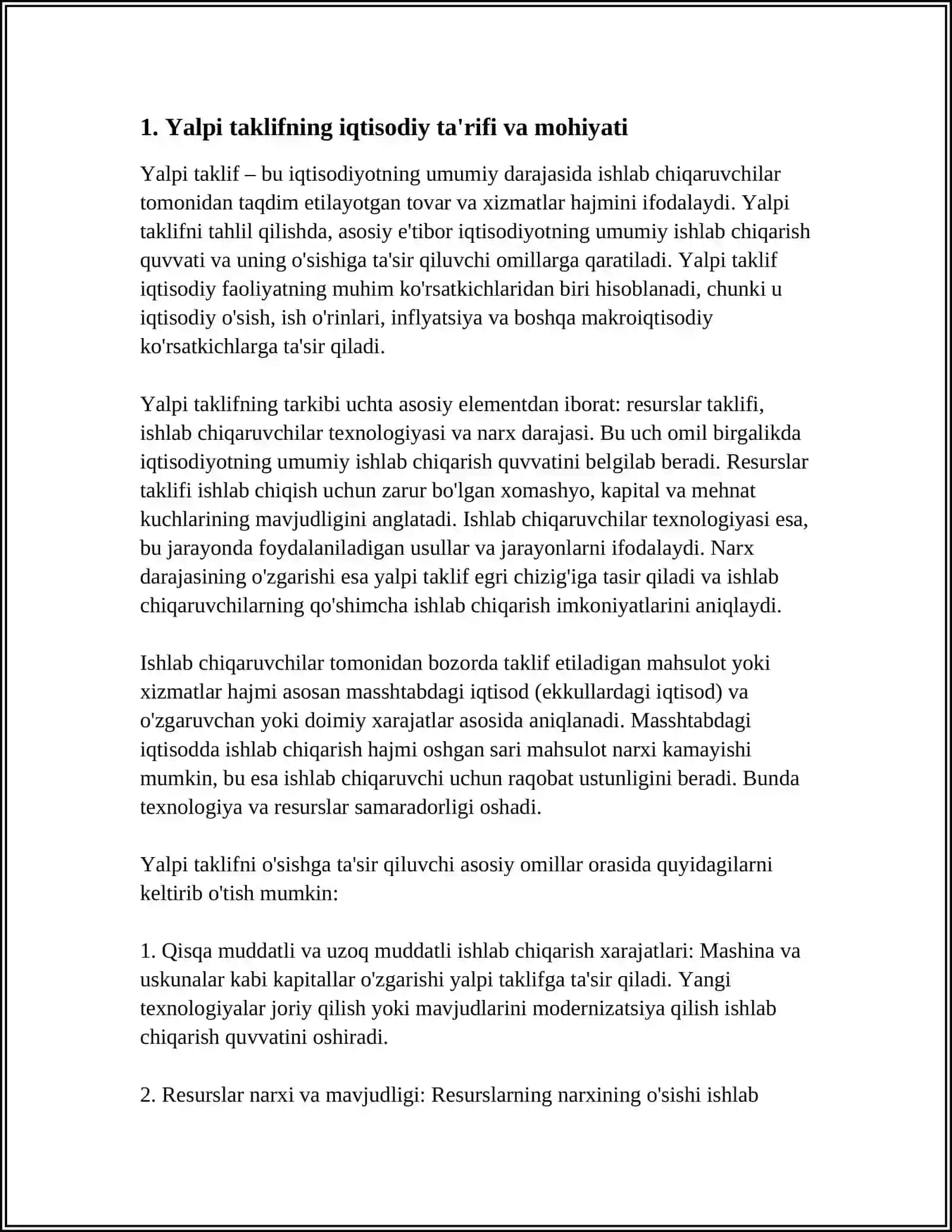 Yalpi Taklif, Uning Tarkibi va Unga Ta'sir Qiluvchi Omillar 3