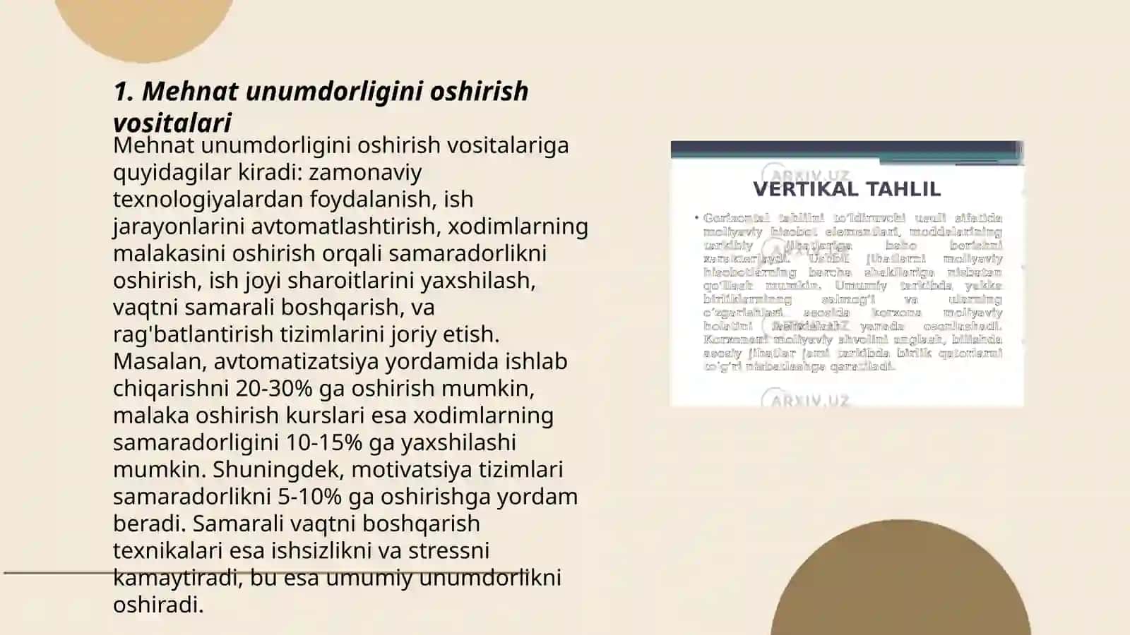 Menhnat unumdorligini tahlil qilish 3