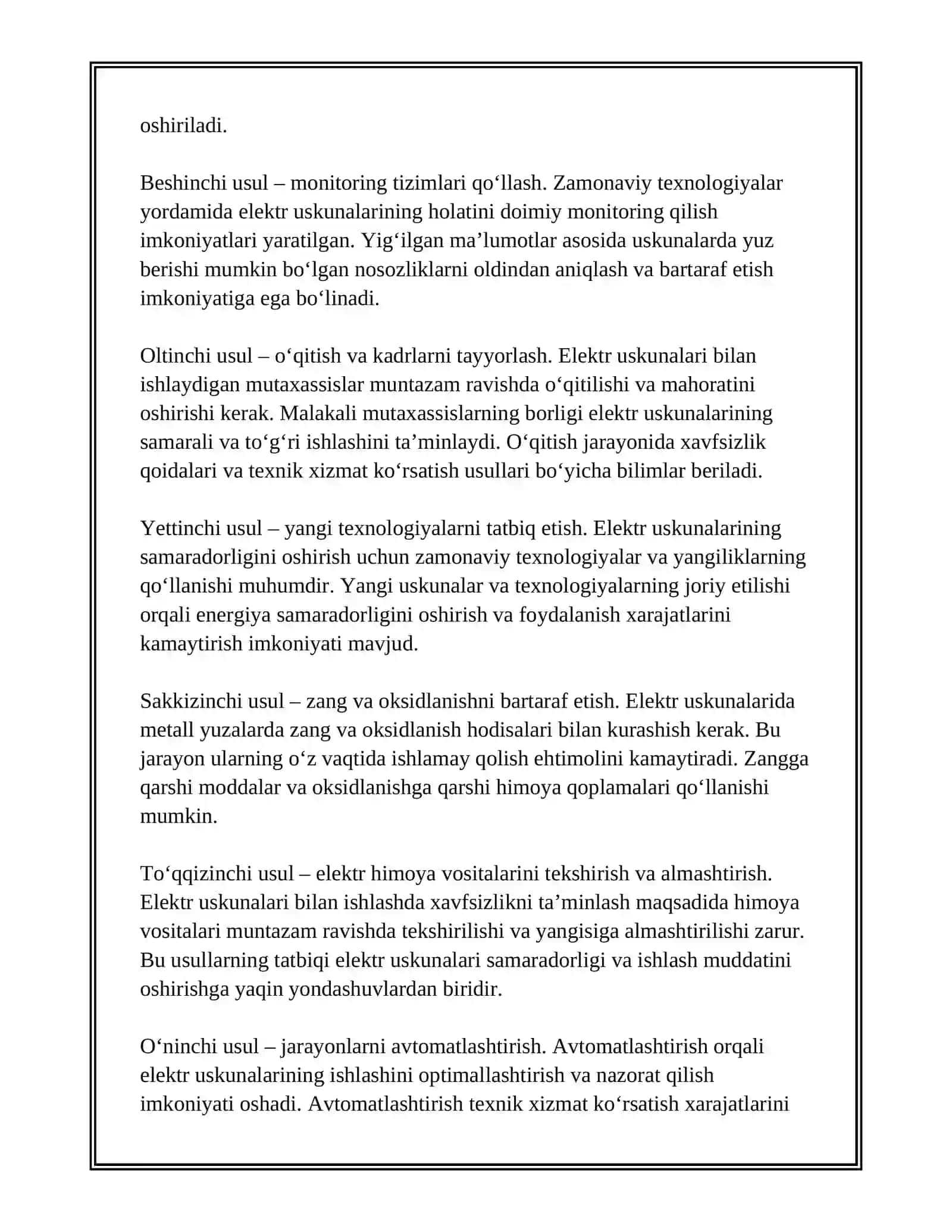 ELEKTR USKUNALARNI EKSPLUATATSIYA SAMARADORLIGINI OSHIRISH USLUBLARI 3