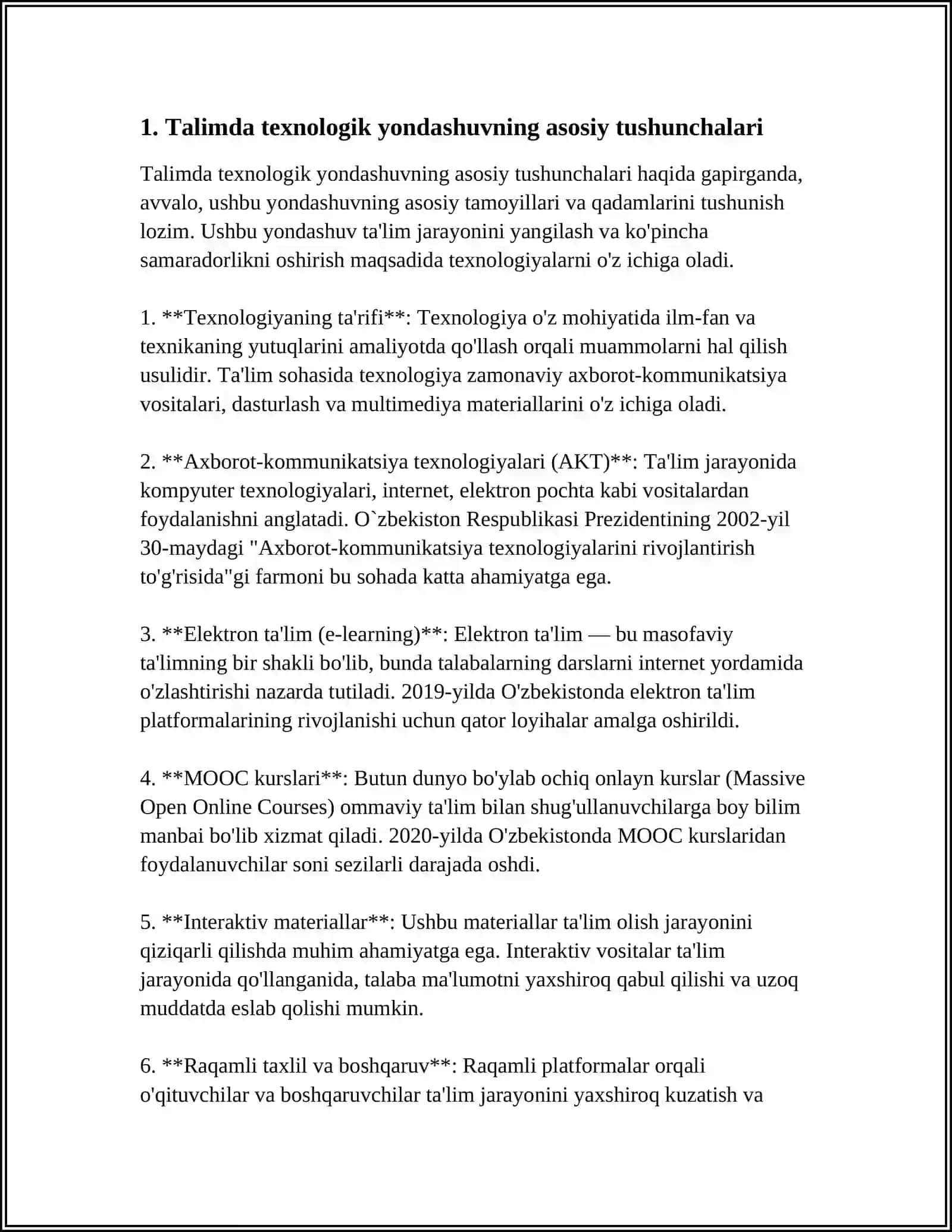 MUSTAQIL ISH Mavzu: TALIM JARAYONIGA TEXNALOGIK YONDASHUV 3