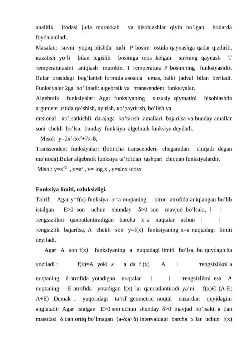 Differensial va integral hisob   . Funksiya va berilisn usullari . Funksiya  limiti .Hosila tushunchasi va hosilani  hisoblash . 2. Hosila tushunchasi.  Differensiyallash qoidalari.  Hosilasini  tatbiqi. 3. Differensiyallashning  asosiy  qoidalari. 4. Аniqmas integralni xossalari. 5. Теskari trigonometrik integrallar 6. Аniq integralni  hisoblash qoidasi. 3