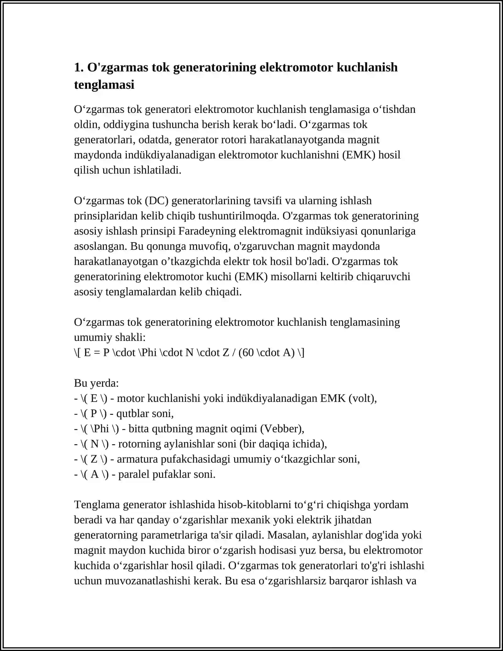 O'ZGARMAS TO'K GENERATORLARI XARAKTERSTIKALARI 3