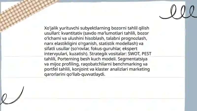 Xojalik yurituvchi subyektlarning bozorni tahlil qilish usullari 3