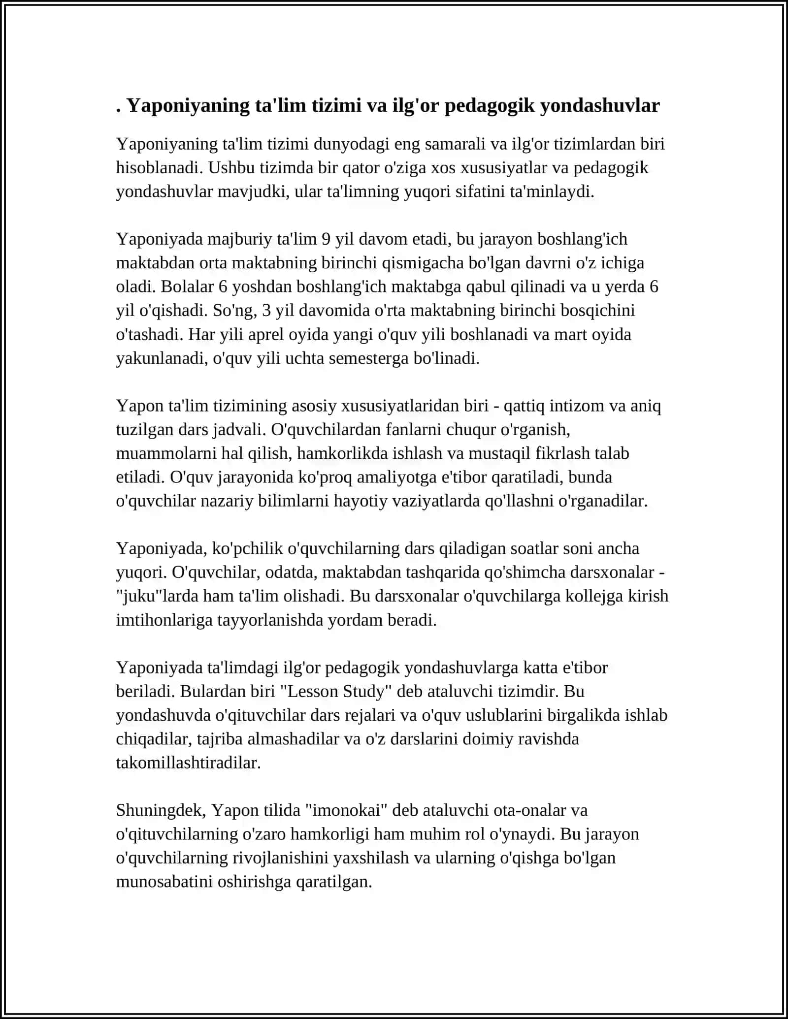 "YAPONIYA” MAVZUSINI OQITISHDA ILGOR PEDAGOGIK TEXNOLOGIYALARDAN FOYDALANISH 3