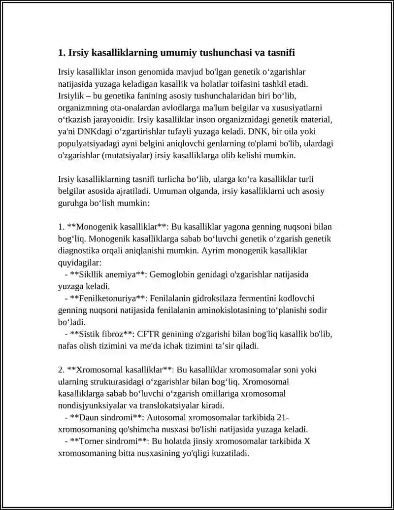 IRSIY KASALLIKLAR. XROMASOMA VA GEN KASALLIKLARI 3