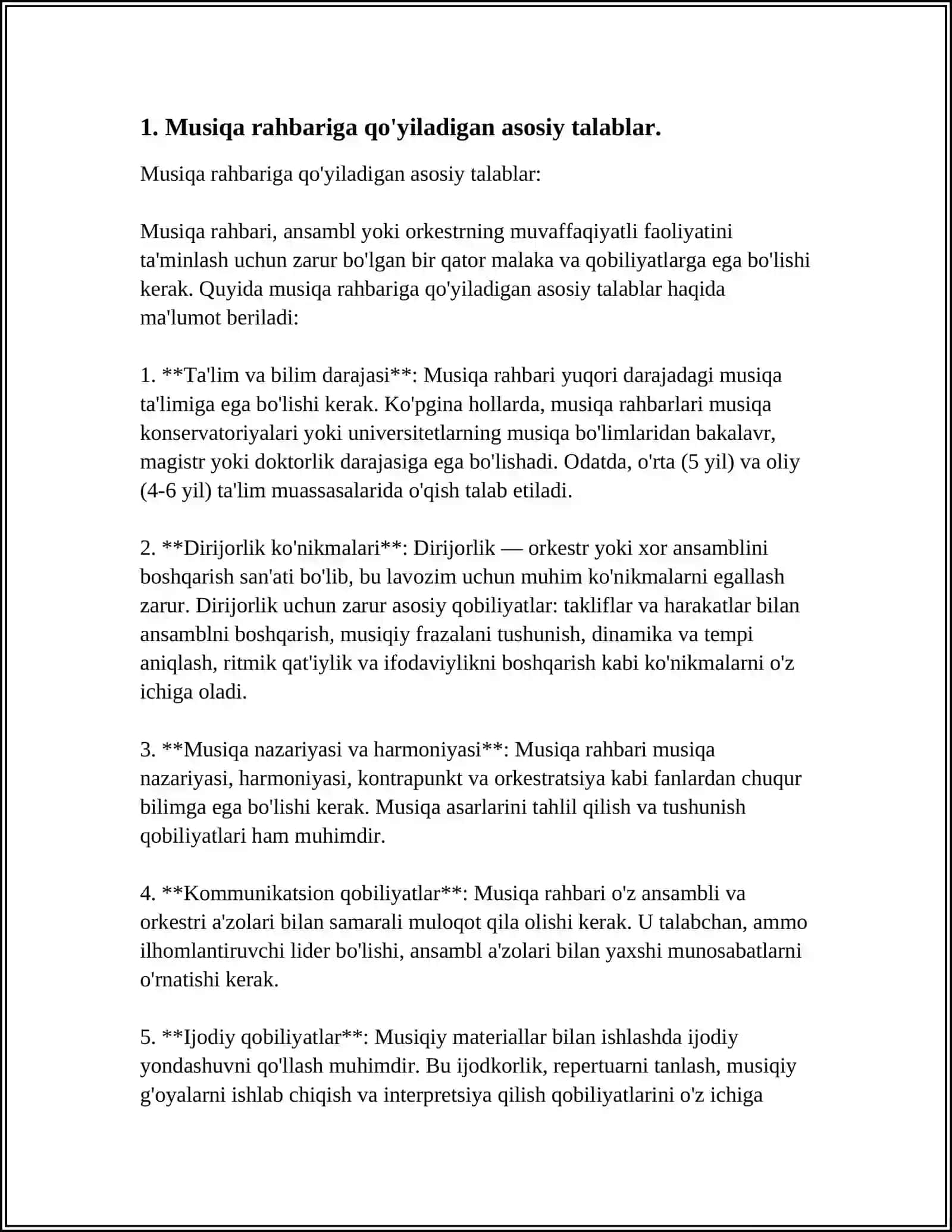 Musiqa Rahbariga Qo'yiladigan Asosiy Talablar 3