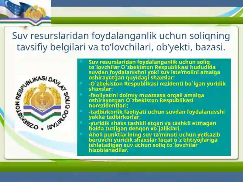 Suvresurslaridan foydalanganlik uchun soliqni undirish tartibi va takomillashtirish 3