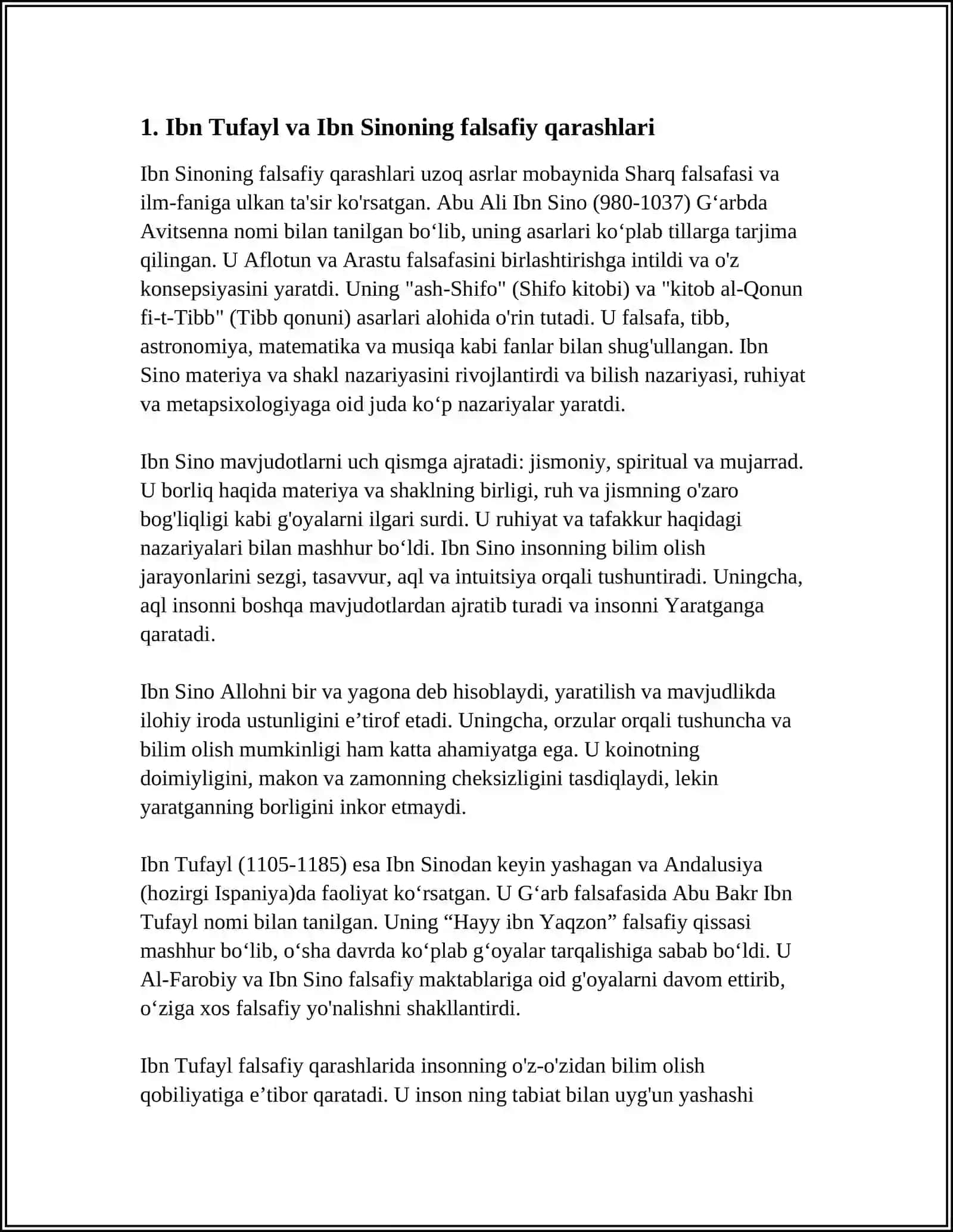 IBN TUFAYL VA IBN SINONING " XAY IBN YAKZON O'G'LI RISOLASINI QIYSIY TAHLIL ETISH 3