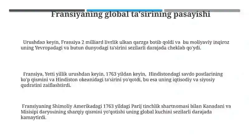 Yetti yillik urush (1756-1763)va uning XVIII asrning ikkinchi yarmida 3