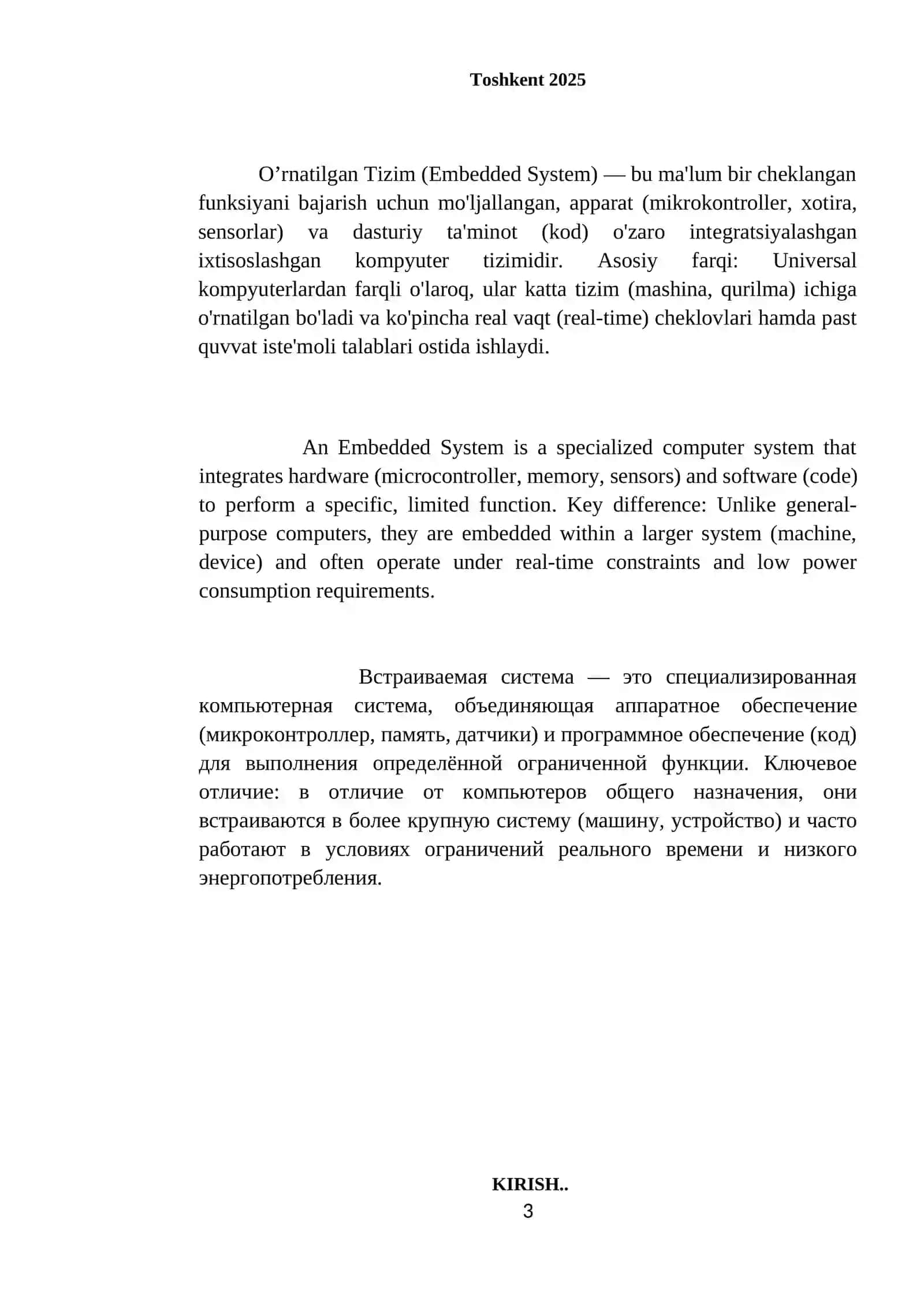 O'RNATILGAN TIZIMLARNING UMUMIY ASOSLARI 3