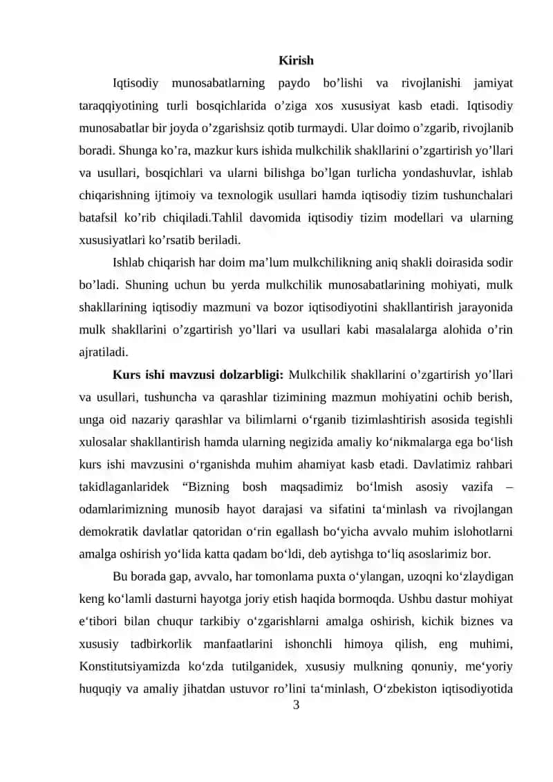 Mulk huquqining vujudga kelishu va  Mulkchilik shakllari va ularning turlari Kurs ishi 3