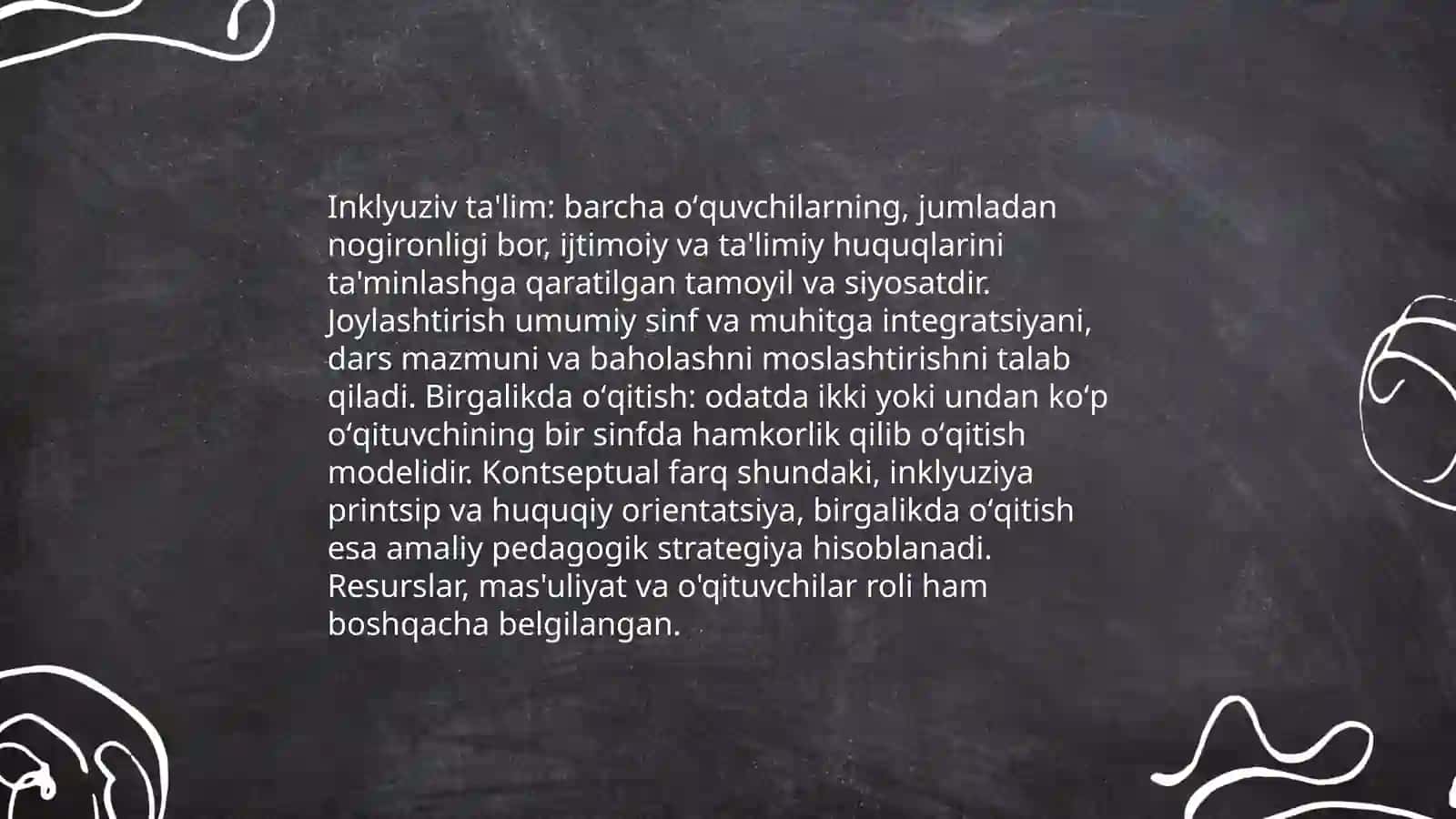 Inklyuziv va birgalikda oqitish ularni asosiy farqlarini asoslash 3