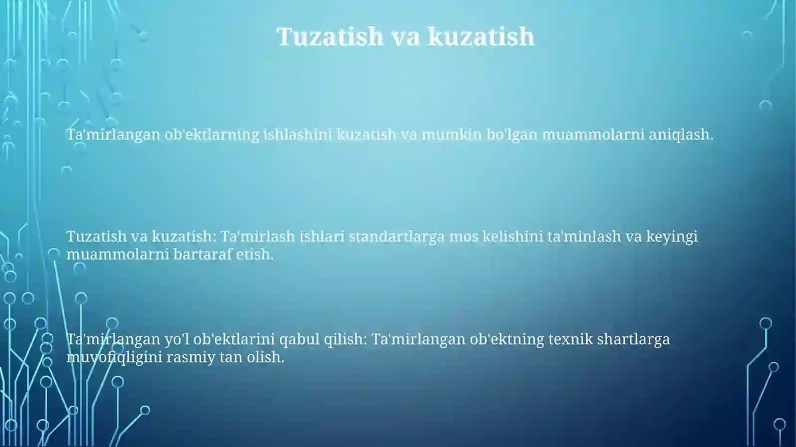 Avtomobilyoʻllarini tamirlangan obektlarini qabul qilish 3