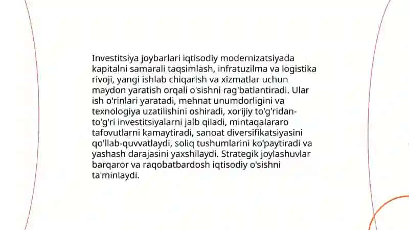 Ekonomikani modernizatsiyalawda investitsiya joybarlardin roʻli haʼm aʼhmiyeti 3