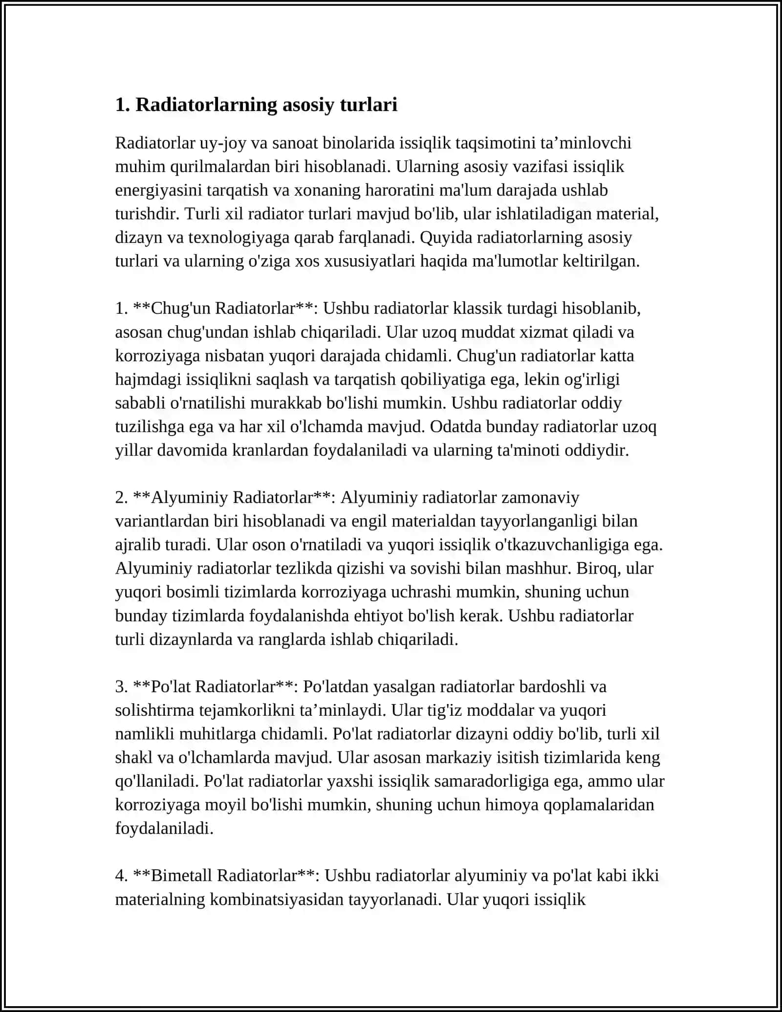 ZAMONAVIY ISITISH ASBOBLARI.RADIATORLAR VA ULARNING TURLARI 3