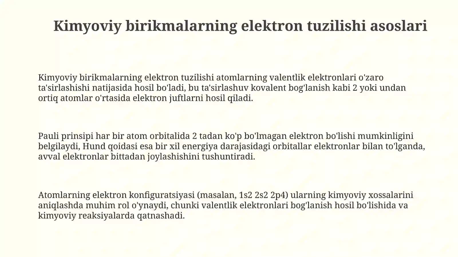 Kimyoviy birikmalarning elektron tuzilishi va xossalari 3