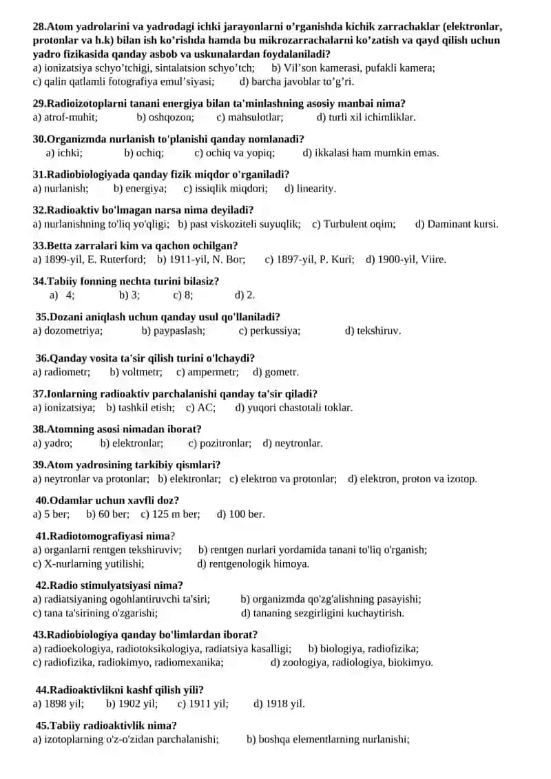 Biofizika test savollari 3