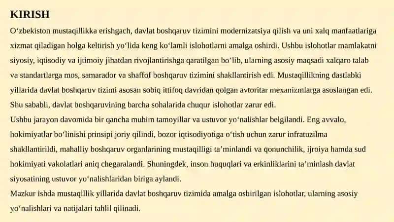 MUSTAQILLIK YILLARIDA DAVLAT BOSHQARUV TIZIMIDA AMALGA OSHIRILGAN ISLOHOTLAR 3