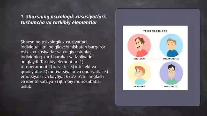 Shaxsning psixologik xususiyatlari. Temperament va xarakter 3