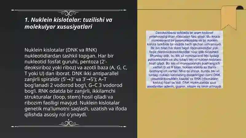 Tiriklikning molekulyar asoslari. Nuklein kislotalar va irsiy belgilarni nasldan naslga utkazish 3