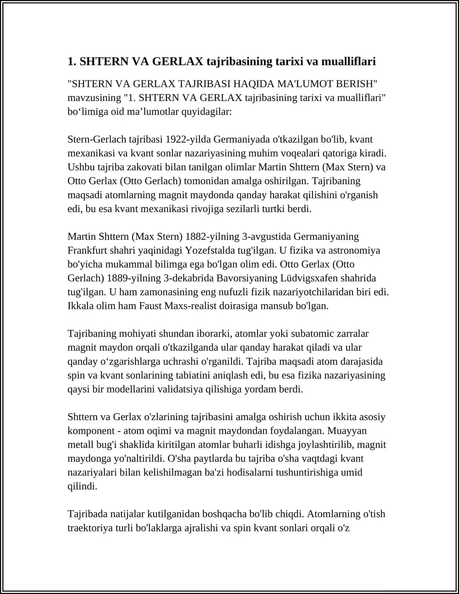 FIZIKA YO’NALISHI REFERAT 3