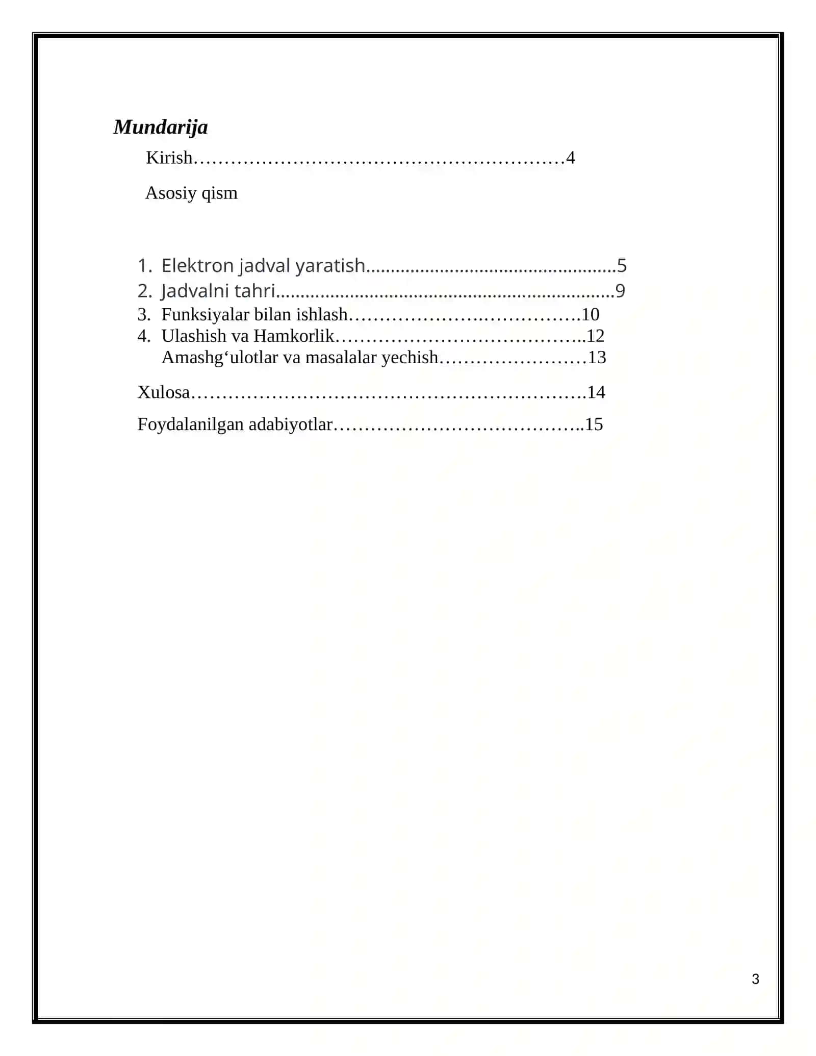 GOOGLE SHEETS IMKONIYATLARI 3