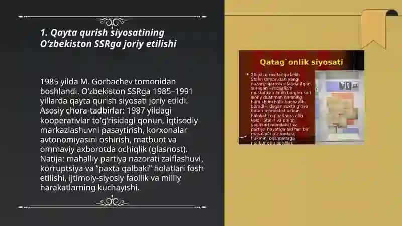 Qayta qurish yillarida O‘zbekistondagi ijtimoiy-siyosiy vaziyat 3