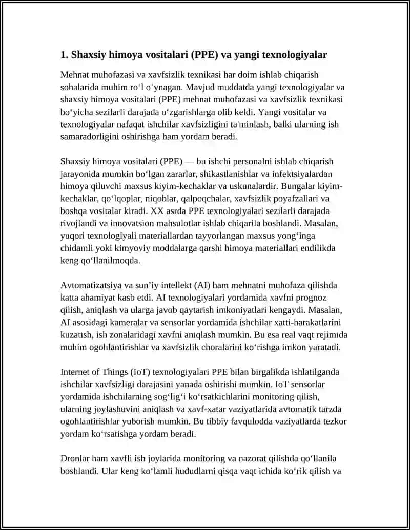 Shaxsiy himoya vositalari (PPE) va yangi texnologiyalar 3