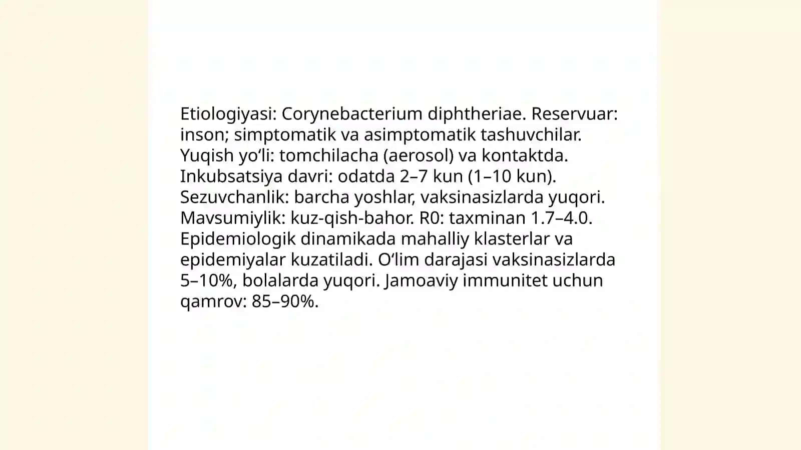 Difteriya epidemiologiyasi, profilaktikasi va epidemiologik nazorati 3