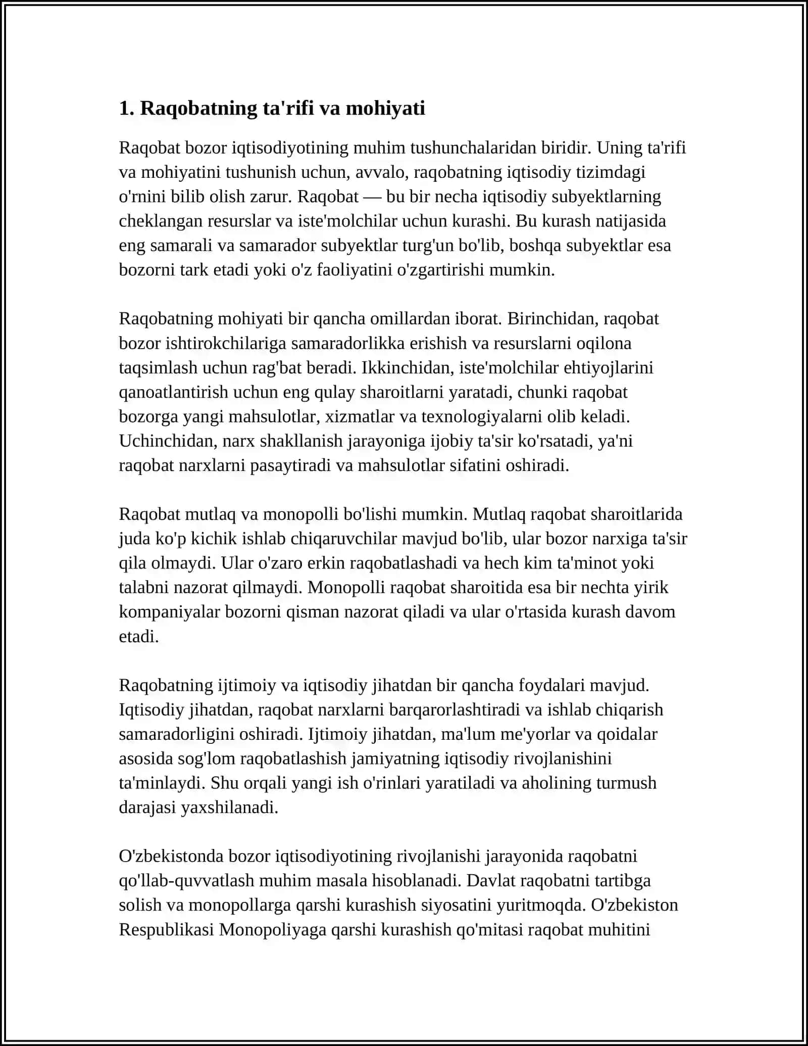 RAQOBATNING MOHIYATI VA OBYEKTIV ASOSLARI.RAQOBATNING TURLARI 3
