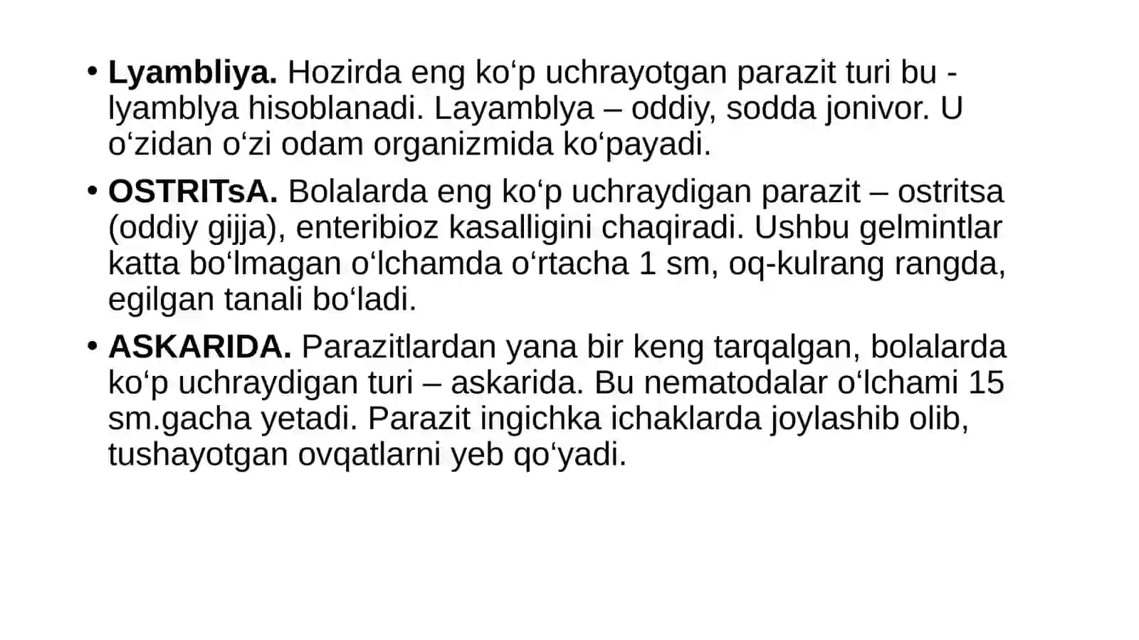 Ovqat hazm qilish a’zolari kasalliklariva gelmintozlardahamshiralik parvarishi.Gelmintozlar 3