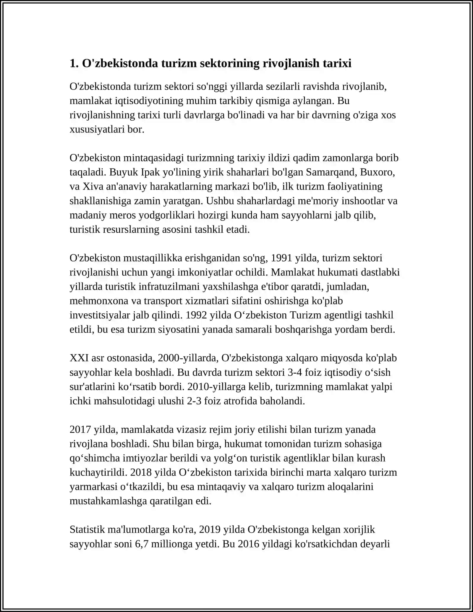O'ZBEKISTON RESPUBLIKASIDA TURIZM INDUSTRIYASI 3