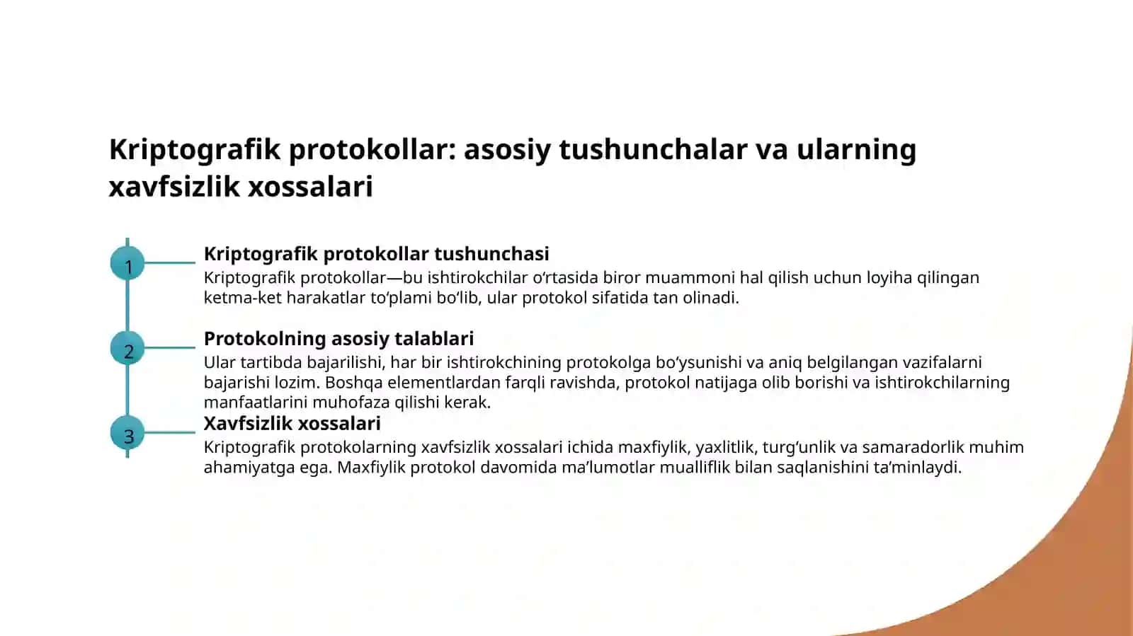 Kriptografik protokollar bo‘yicha o‘quv-uslubiy majmua ishlab chiqish va pedagogik samaradorligini baholash 3