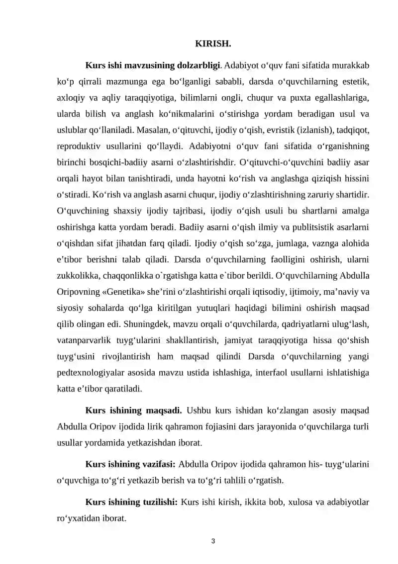 “Lirik asarlardagi badiiy san’at turlarini sharhli o‘rganish(Abdulla Oripov ijodi misolida)” 3