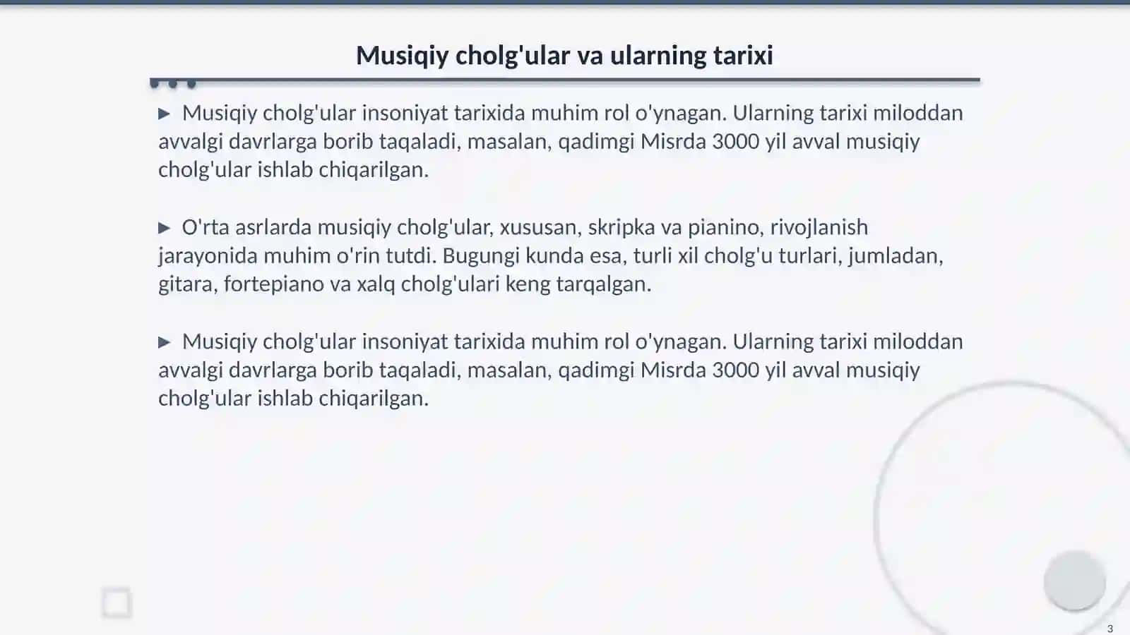 Bolalarni musiqaviy cholg'ularda ijroga o'rgatish 3
