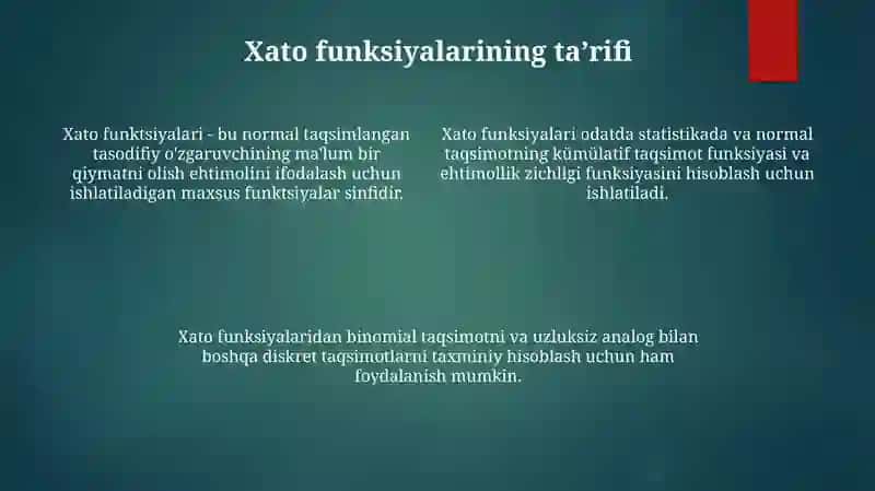 Xatolik Funksiyalari 3