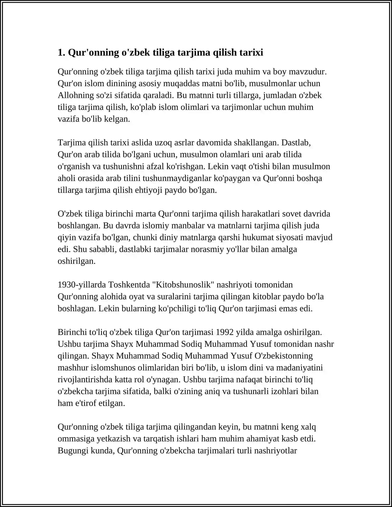 ĜAREZSIZLIK JILLARINDA QURANNIÑ ÒZBEK TILINE AWDARMA ETILIWI HAM TUSINDIRIWLERI HAQQINDA 3