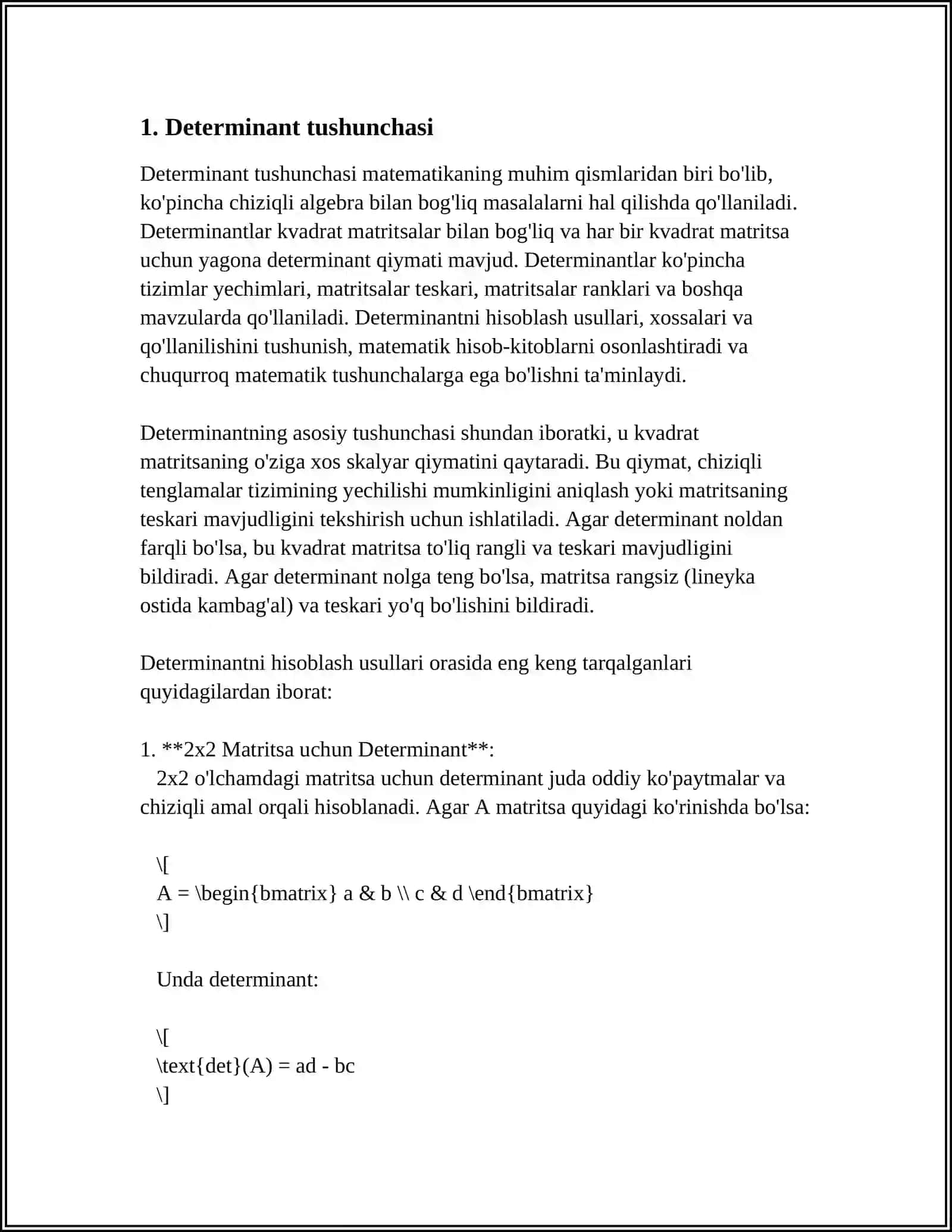 IKKINCHI VA UCHINCHI TARTIBLI DETERMINANTLAR. DETERMINANTNING XOSSALARI. N-TARTIBLI DETERMINANTLAR 3