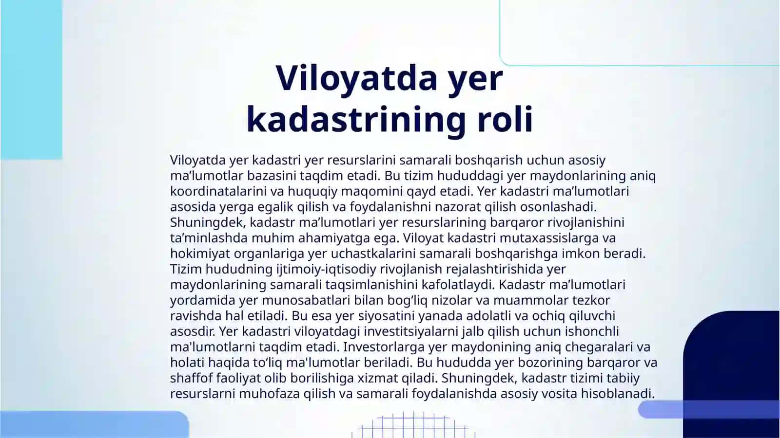 VILOYATDA YER KADASTRINI TASHKIL ETISH VA YURITISH YER KADASTRI MA’LUMOTLARIDAN FOYDALANISH 3