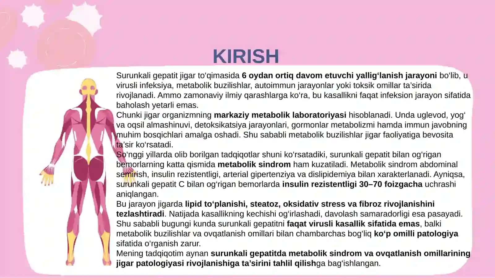 SURUNKALI GEPATIT BILAN OG‘RIGAN BEMORLARDA METABOLIK SINDROM VA OVQATLANISHNING AHAMIYAT 3