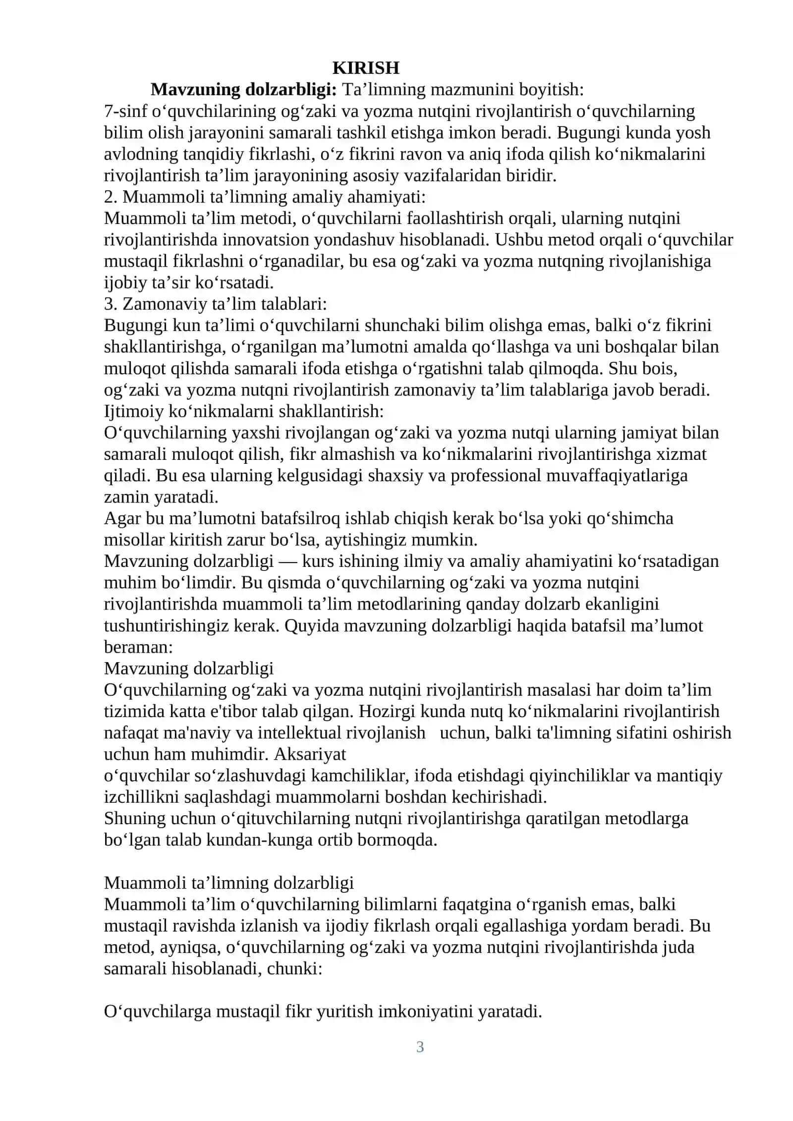 Sabohatning “ona tili o‘qitish metodikasi” fanidan 3