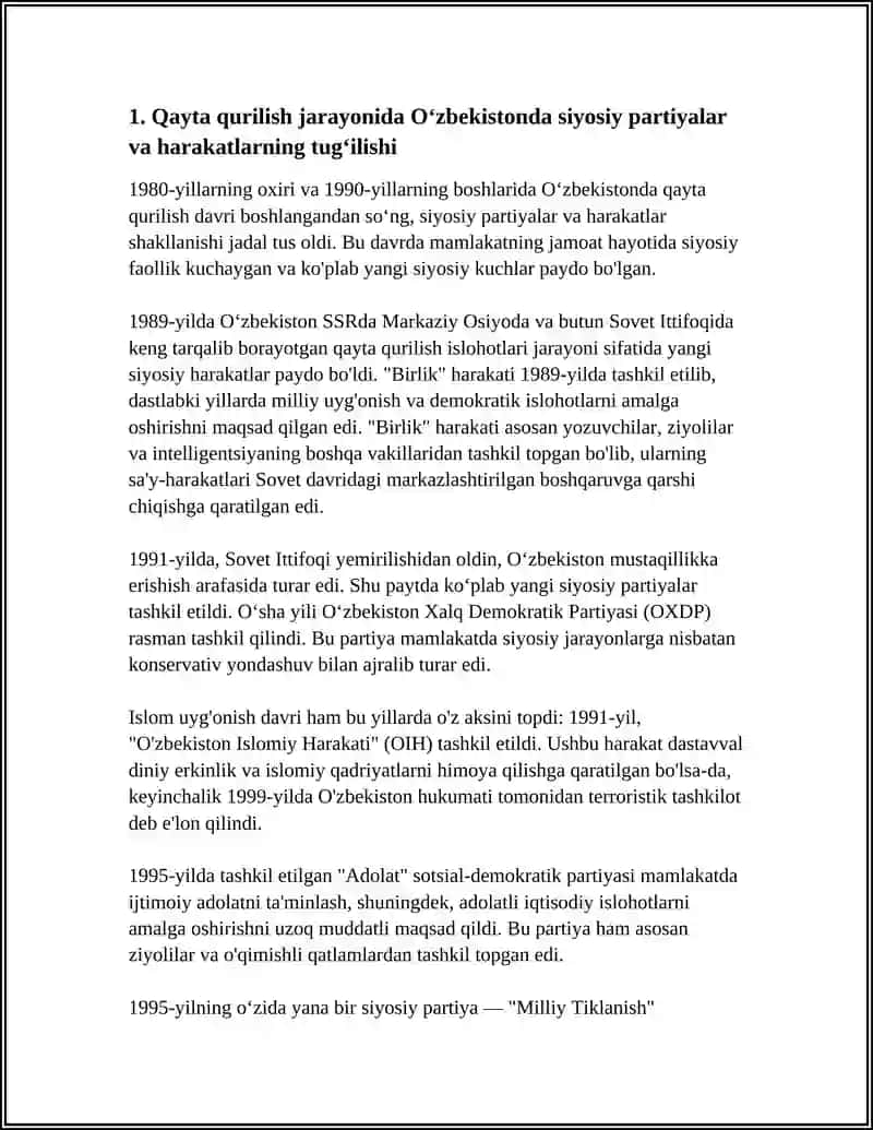 "QAYTA QURILISH" YILLARIDA OʻZBEKISTONDAGI IJTIMOIY-SIYOSIY VAZIYAT 3